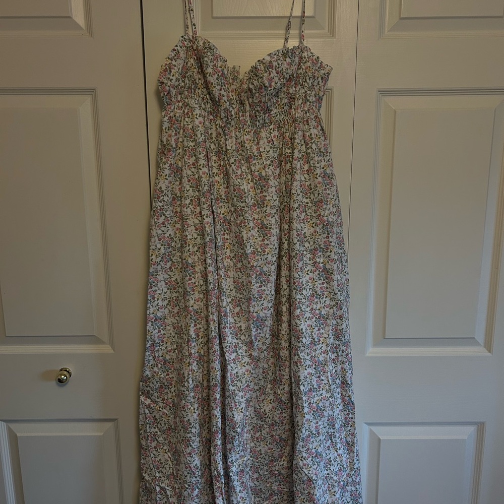 Altar’d State White Floral Maxi Dress with Pink & Green Print